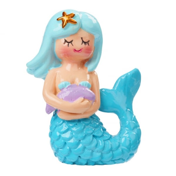 Miniatur Dekofigur Kleine Meerjungfrau mit Haaren in Mintblau, 50 mm.