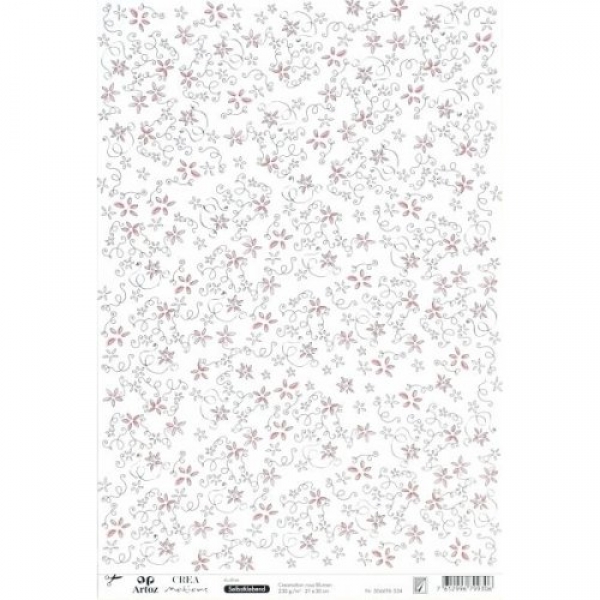 A4 Motivpapier Blütenranken, selbstklebend, für Kartengestaltung, Basteln 230gm2.