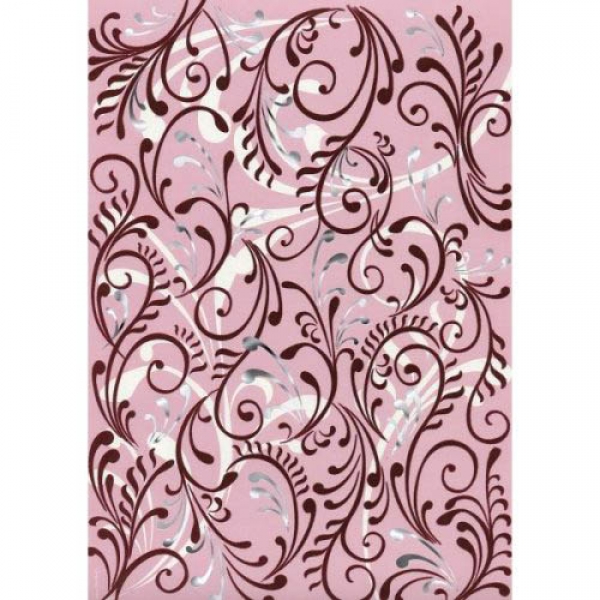 A4 Motivpapier Ornamente in Rosa/Bordeaux, beflockt, für Kartengestaltung, Basteln 200gm2.