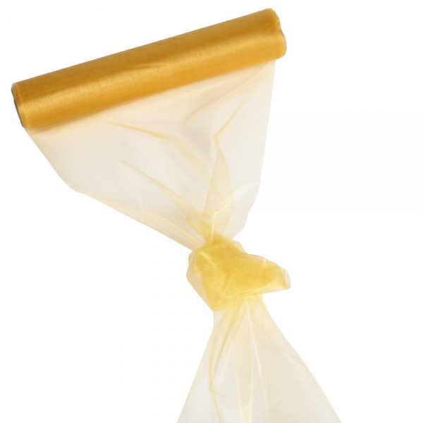10 Meter Organza Tischläufer in Gold, 28 cm.