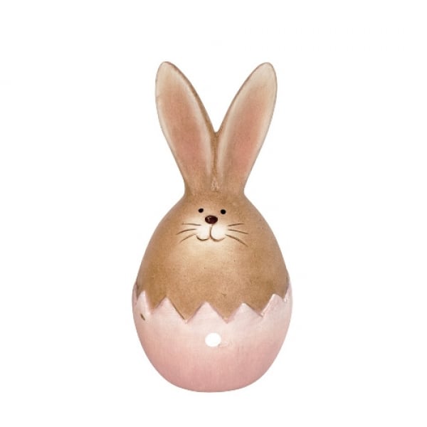 Keramik Osterei Hase in Braun/Rosa, 12 cm.