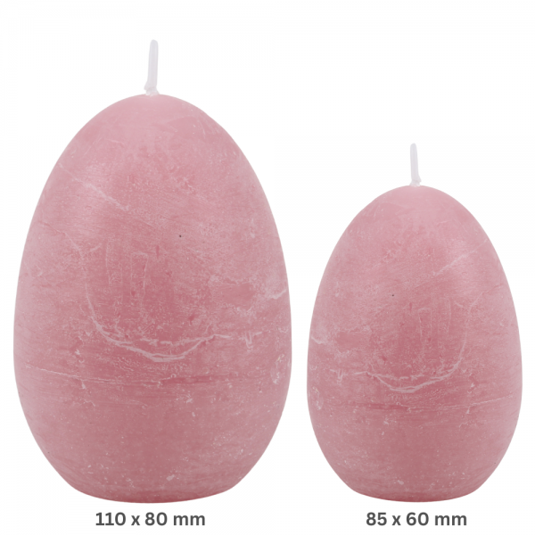 Ostereier Kerze Rustic matt in Altrosa, durchgefärbt, 110 x 80 mm und 85 x 60 mm.
