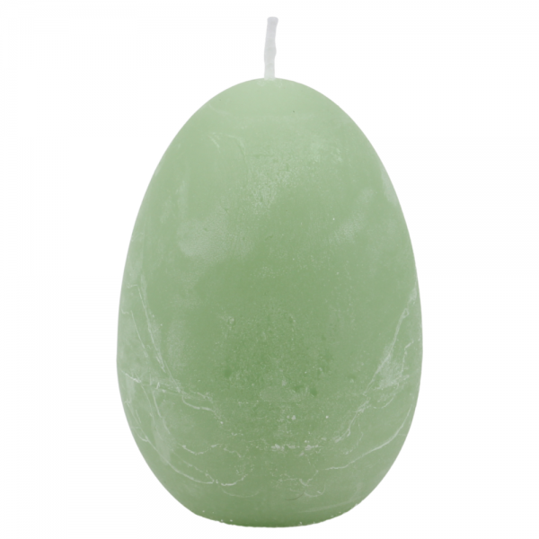 Ostereier Kerze Rustic matt in Zartgrün, durchgefärbt, 110 x 80 mm.