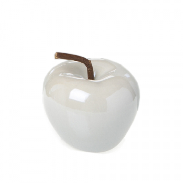 Kleiner Porzellan Apfel in Hellgrau mit Perlmuttglanz, 60 mm.
