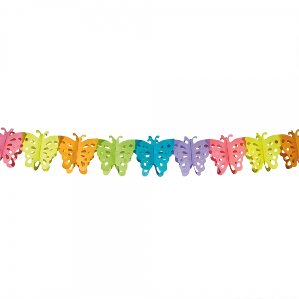6 Meter Papier Girlande Schmetterlinge, bunt, 15 cm.