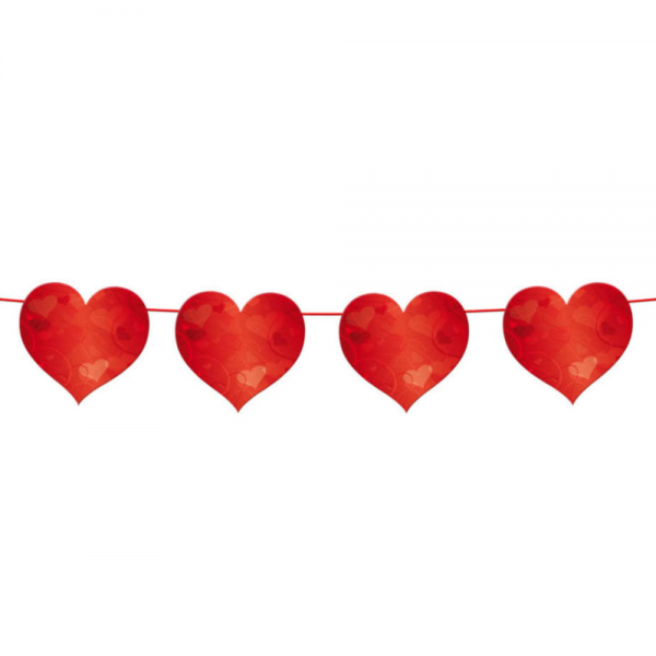 6 Meter Girlande Herzen in Rot, 16 cm.
