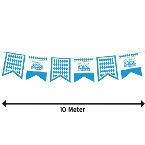 10 Meter Papier Girlande Oktober Bierfest, Bayern Raute in Blau/Weiß.