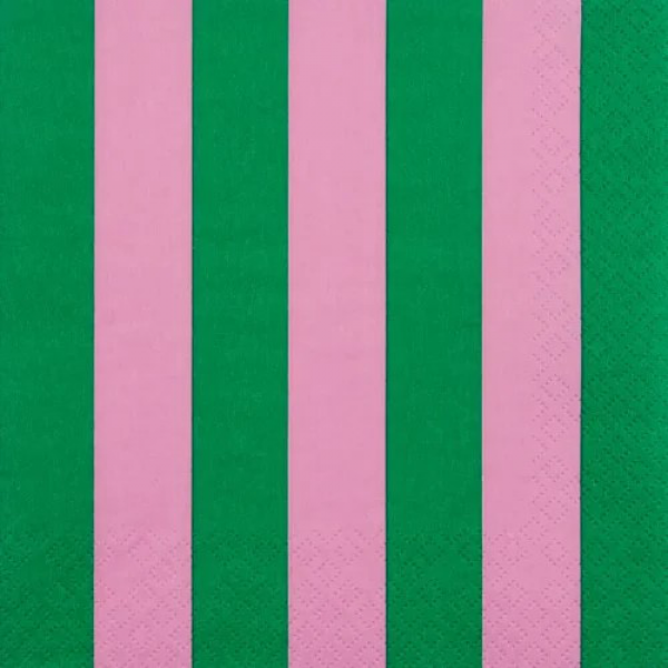 Servietten mit breiten Streifen in Grün und Rosa.