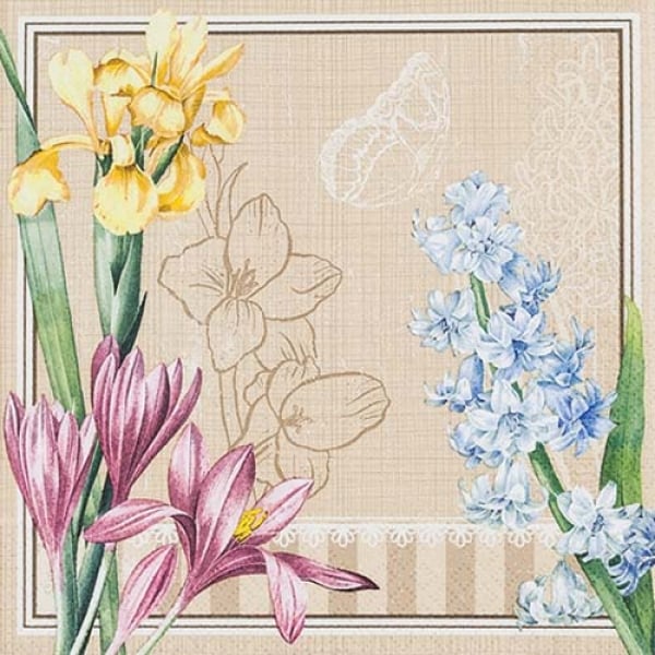 20er Pack Servietten Frühlingsblumen, 33 x 33 cm.