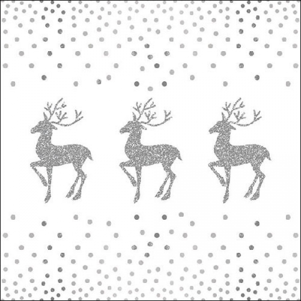 20er Pack Servietten Hirsche und Punkte in Weiß/Grau, 33 x 33 cm