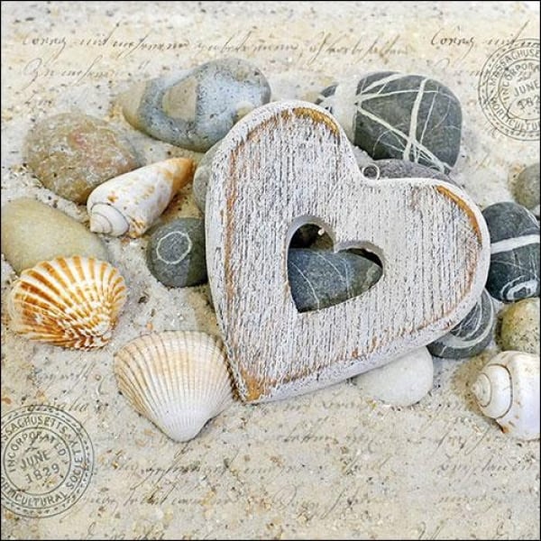 20er Pack Servietten Liebe, Herz, Steine, Muscheln, 33 x 33 cm.