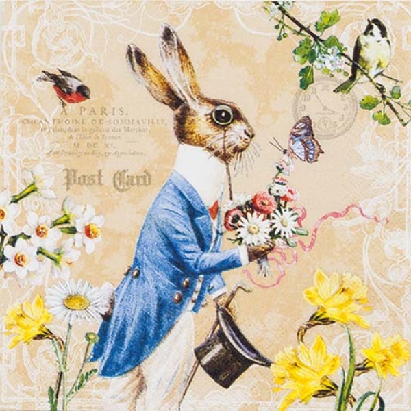 20er Pack Servietten Ostern, Herr Hase, 33 x 33 cm.