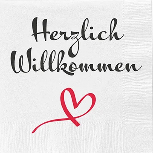 20er Pack Servietten Herzlich Willkommen, 33 x 33 cm.