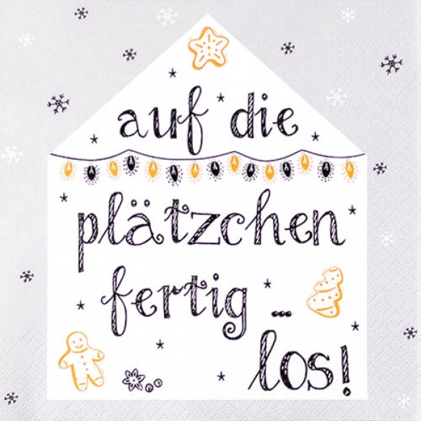 20er Pack Servietten Weihnachten -Auf die Plätzchen fertig los!- , 33 x 33 cm.