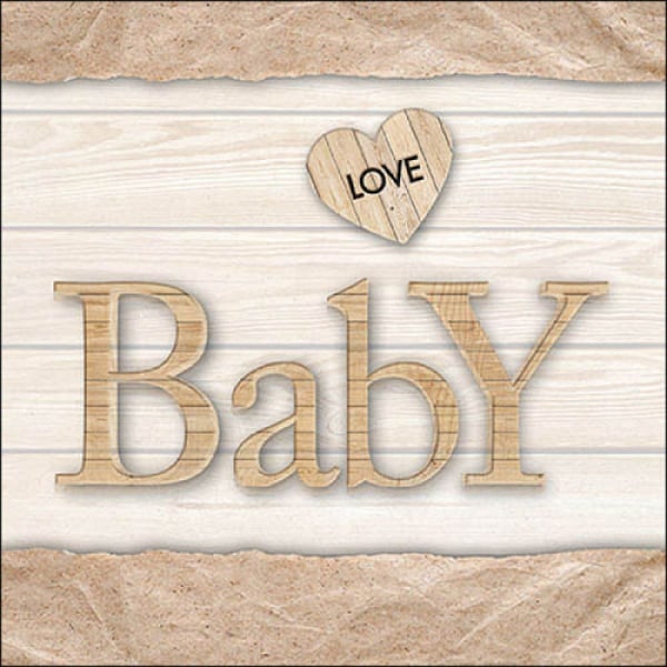 20er Pack Servietten Taufe, -Baby Love-, Holzoptik, 33 x 33 cm