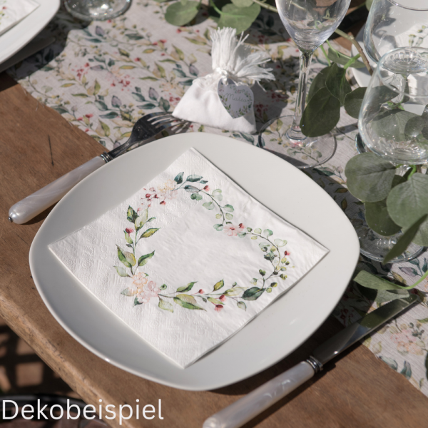 20er Pack Servietten Hochzeit, Florales Herz, 33 x 33 cm.