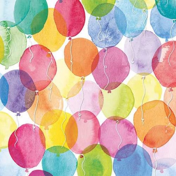 20er Pack Servietten Luftballons Aquarell, bunt, 33 x 33 cm