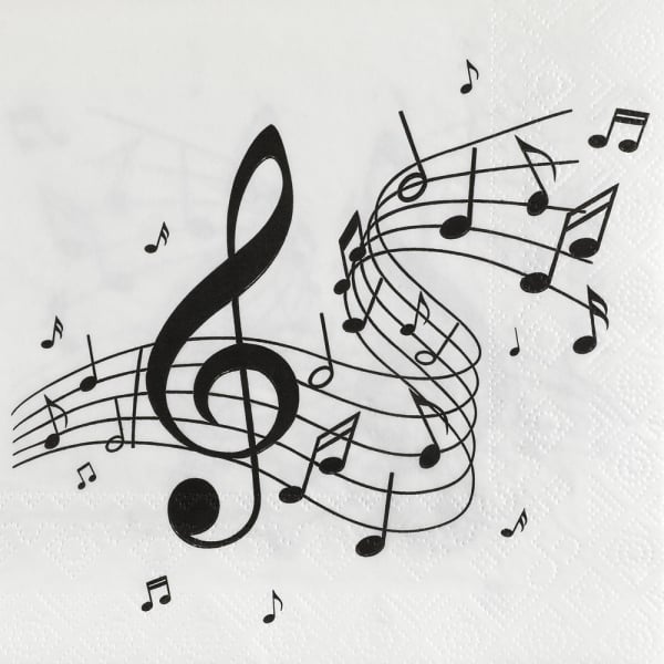 20er Pack Servietten Noten, Musik in Schwarz/Weiß, 33 x 33 cm.