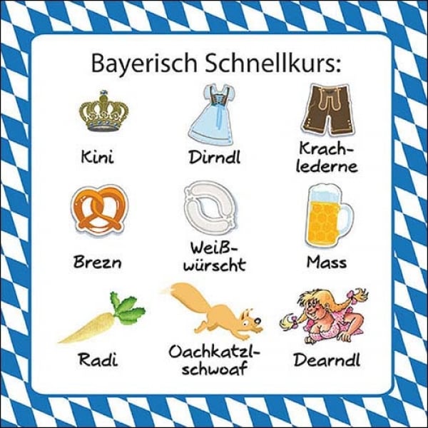 20er Pack Servietten Oktoberfest, Bayerisch Schnellkurs, 33 x 33 cm.