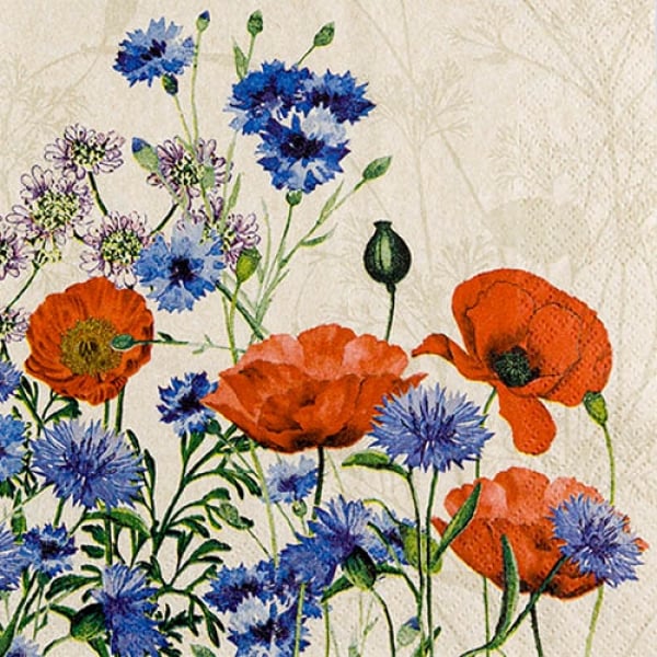 20er Pack Eco Line Servietten Mohn- & Kornblumen, 33 x 33 cm.