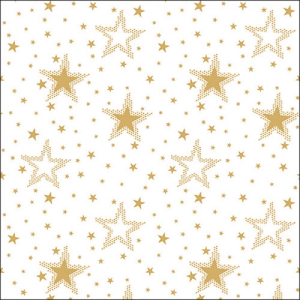 20er Pack Servietten Weihnachten, Sterne in Gold, 33 x 33 cm.