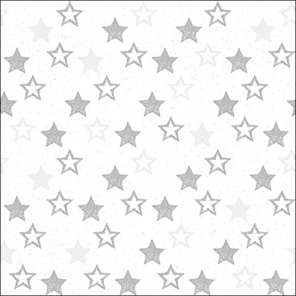 20er Pack Servietten Weihnachten, Sterne in Silber, 33 x 33 cm.