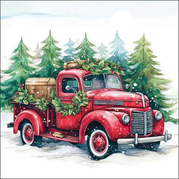 20er Pack Servietten Pickup-Truck im Winter, 33 x 33 cm.