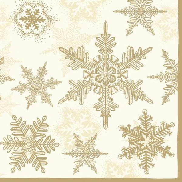 20er Pack Servietten Eiskristalle in Creme/Gold, 33 x 33 cm