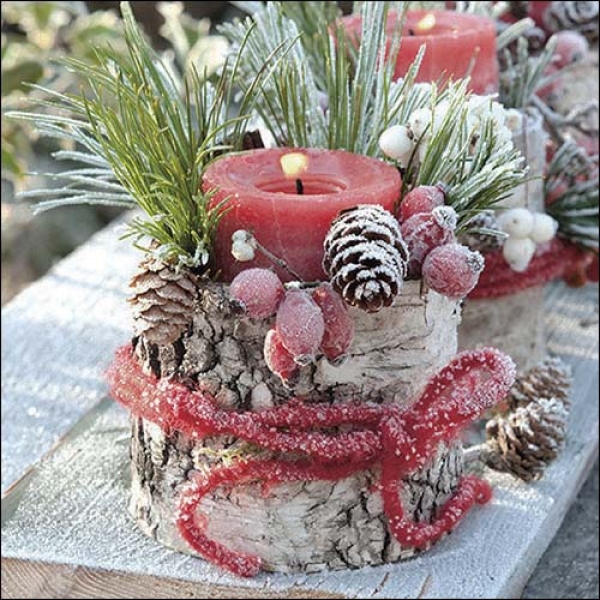 20er Pack Servietten Weihnachtsgesteck mit Kerze, 33 x 33 cm.