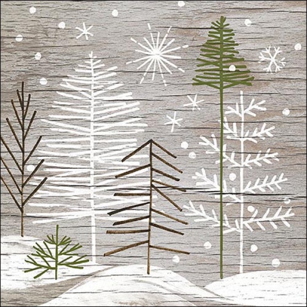 20er Pack Servietten Moderner Winterwald, 33 x 33 cm.