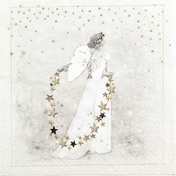 20er Pack Servietten Weihnachtsengel im Sternenregen, 33 x 33 cm.