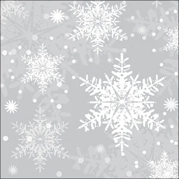 20er Pack Servietten Eiskristalle in Weiß/Silbergrau, 33 x 33 cm.