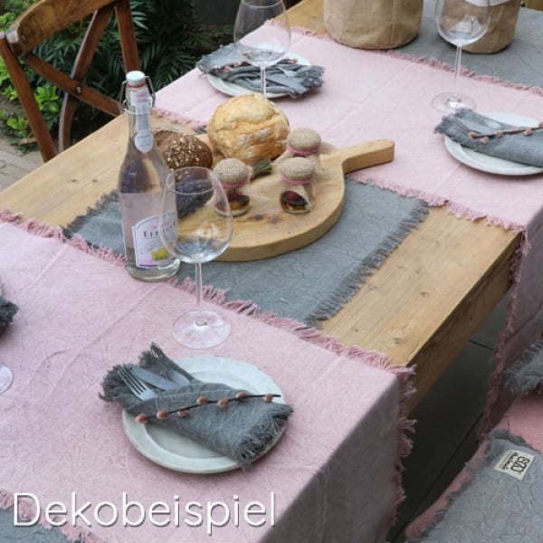 Baumwoll Tischläufer, Sizo® Handmade, stonewashed, in Grau, 150 x 40 cm