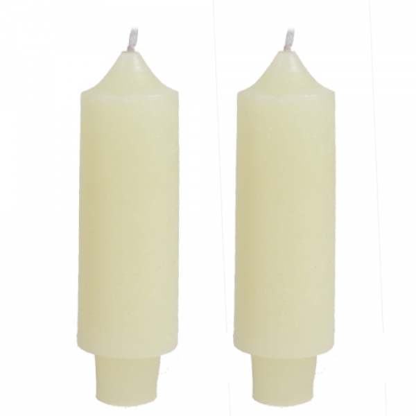 2 Stabkerzen Rustic, dick in Creme, 125 x 35 mm.