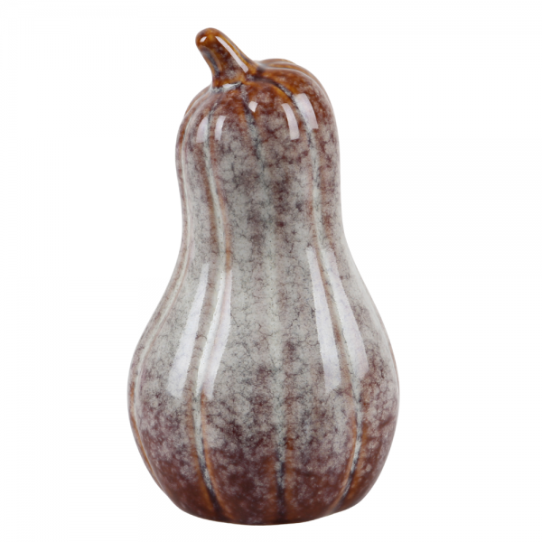 Steingut Kürbis, spitz in Beige/Braun glasiert, 15 cm.