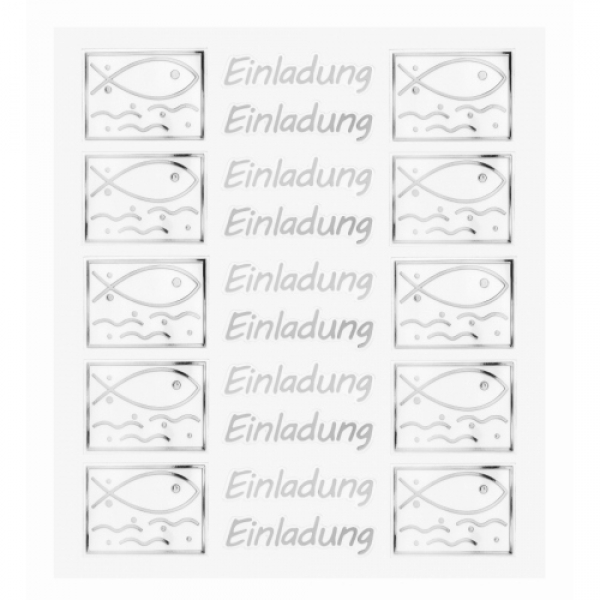 Klebe Sticker Fischmotiv -Einladung- in Silber.