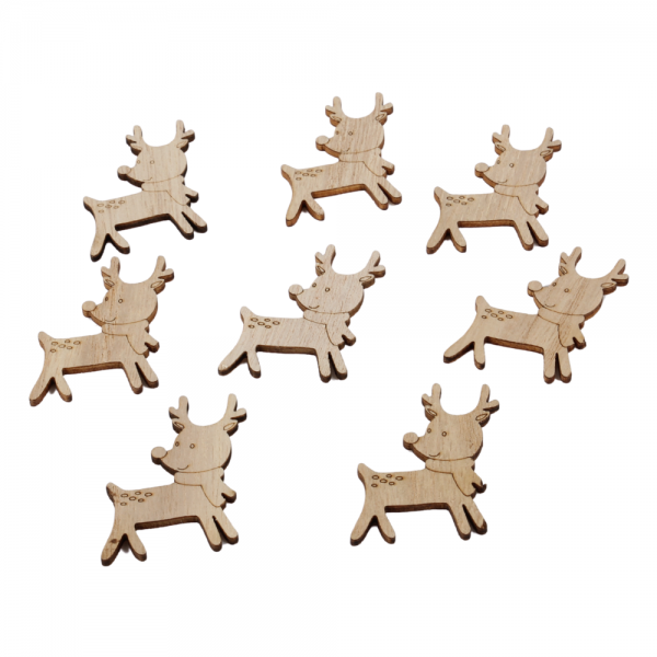 8 Holz Streuteile Rentier Rudolph mit Schal, 58 mm.