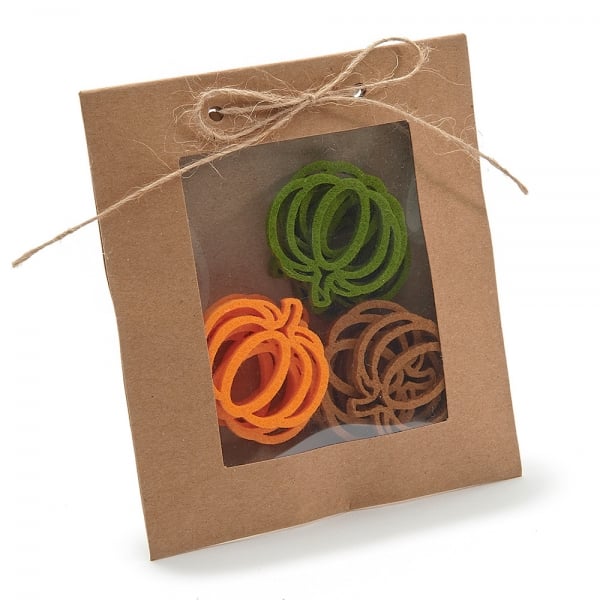 12 Streudeko Filz Kürbisse, 38 mm.