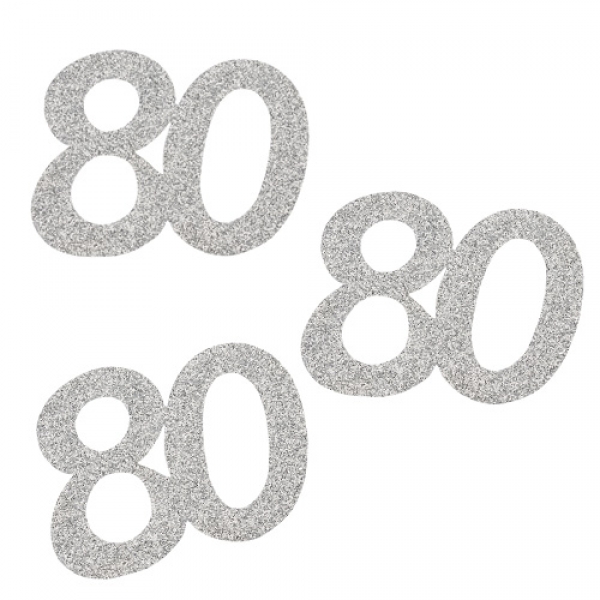 10 Streuteile Geburtstag -80- in Silber glitzernd, 55 mm.