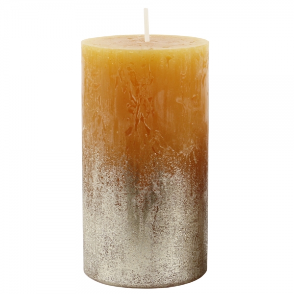 Stumpenkerze Rustic, Levi, Weihnachten in Honiggelb/Silber, 110 x 60 mm.