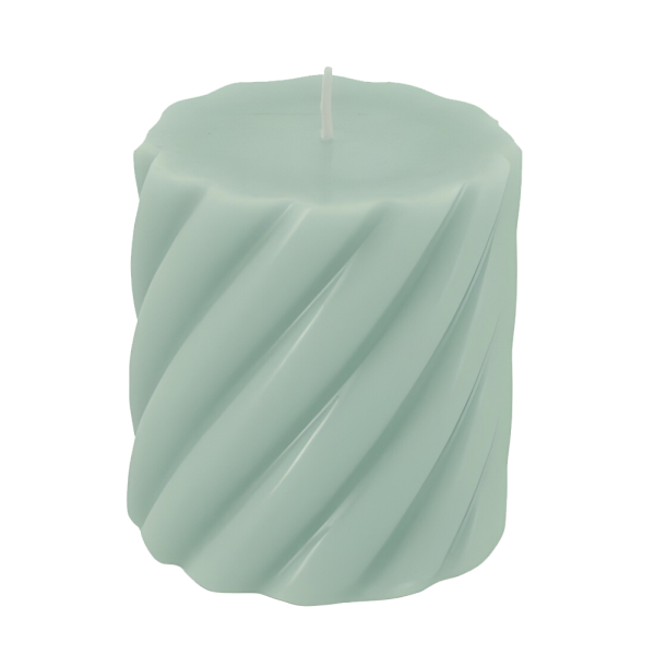 Spiral Stumpenkerze in Eukalyptus, 75 x 70 mm.