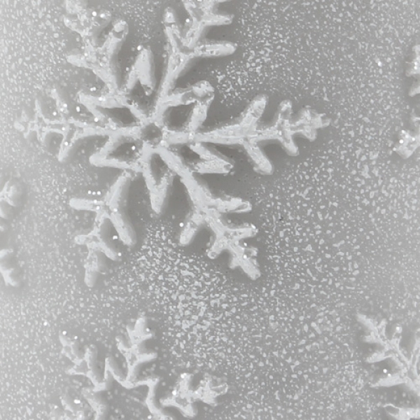 Stumpenkerze Elsa, Schneeflocken, Weihnachten in Silbergrau, 100 x 75 mm