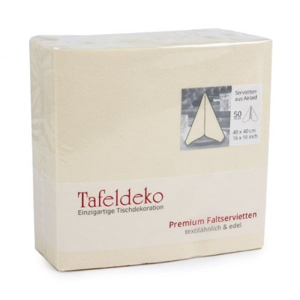 50er Pack Tafeldeko Premium Faltservietten in Creme, 40 x 40 cm.