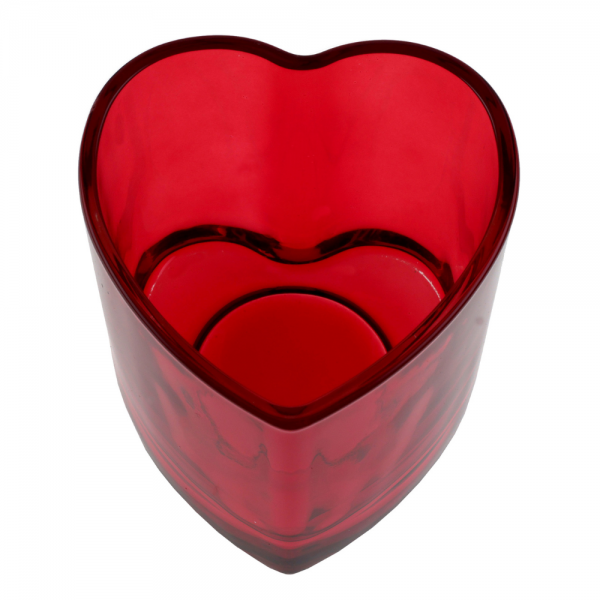 Teelichtglas Herzform in Rot, 78 mm.