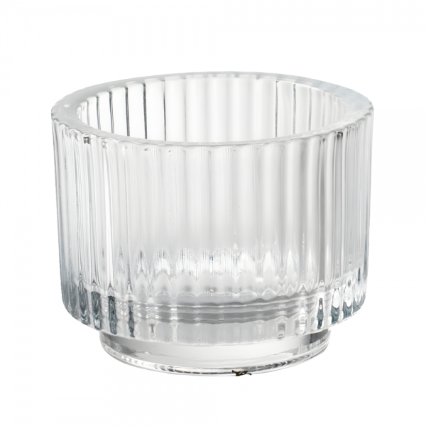 Teelichtglas mit Streifen, groß, klar, 90 mm.