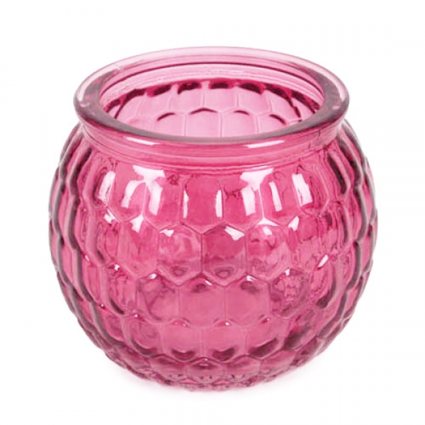 Teelichtglas, Windlicht Wabenmuster in Pink, 65 mm.