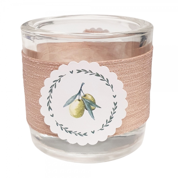 Teelichtglas Olivenzweig, 65 mm.
