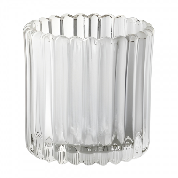 Teelichtglas, Windlicht mit Rillenstruktur, klar, 75 mm.