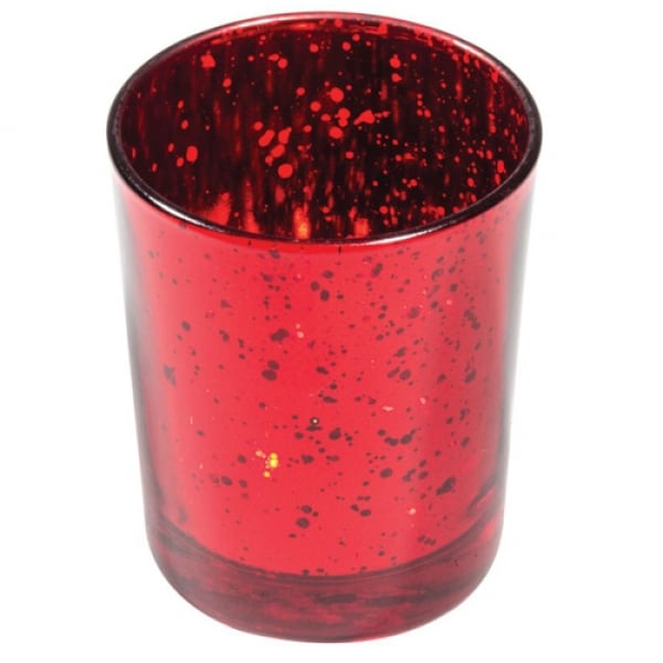 Teelichtglas in Rot verspiegelt, 67 mm.