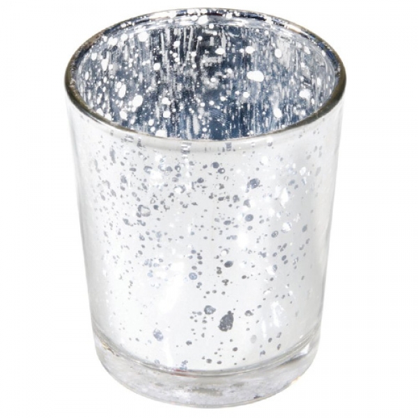 Teelichtglas in Silber verspiegelt, 67 mm.